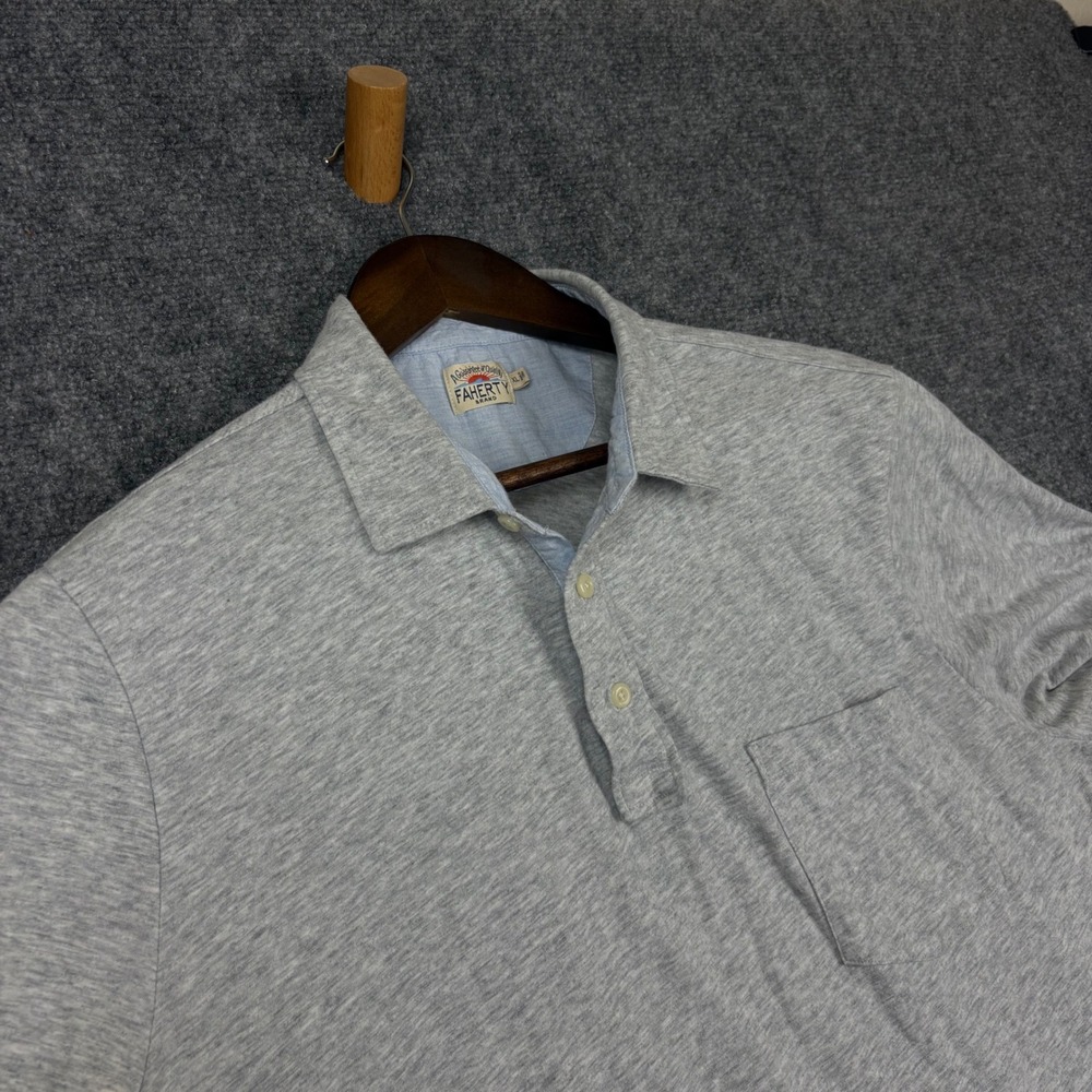 Faherty Brand Mens XL Grey Heather Short Sleeve Pocket Polo Shirt Cotton Blend